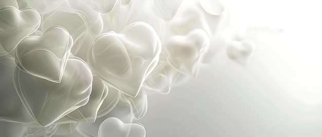 Fondão do Dia dos Namorados Desenho branco suave com corações transparentes voluminosos em Stock Photogra