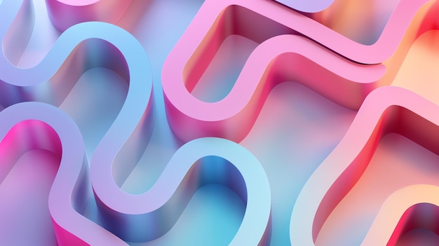 Fondo 3D abstracto con formas curvas rosadas y azules