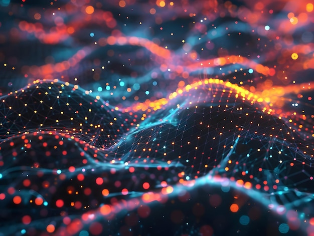Fondo 3D abstracto con líneas onduladas y luces brillantes