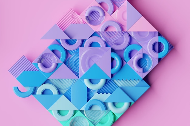 Fondo 3D con formas geométricas coloridas 3d de una composición realista de primitivos Tema abstracto para diseños de moda