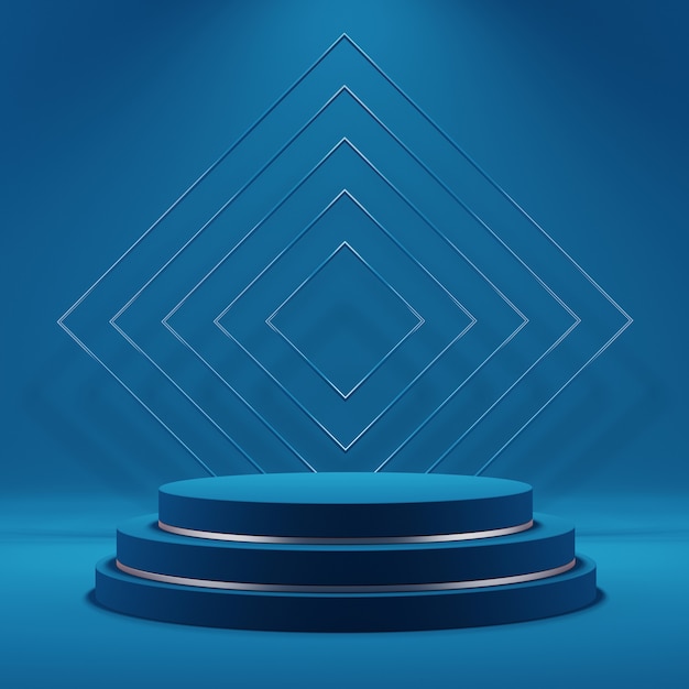 Fondo 3d para maqueta de podio para presentación de producto, fondo azul, renderizado 3d