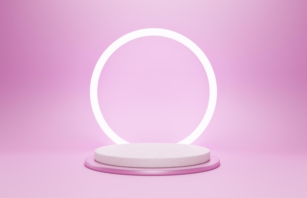 Fondo 3D del podio de luz rosada geométrica
