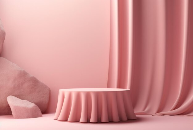 Foto fondo 3d, podio de pedestal de piedra sobre un telón de fondo natural de color rosa pastel, ia generativa