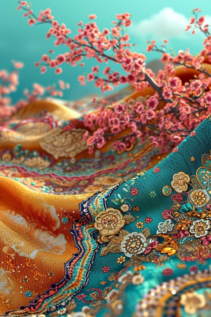 Foto un fondo en 3d que muestra ropa y patrones de telas tradicionales de nowruz