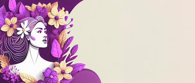 Fondo del 8 de marzo del Día Internacional de la Mujer con espacio de copia Ilustración de cabeza de mujer desde la vista lateral Plantilla de feliz día de la mujer para banner web de interfaz de usuario o tarjeta de felicitación Banner de formato gran angular