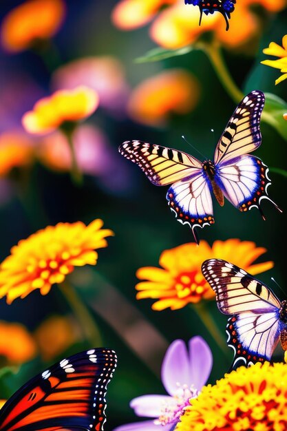 Foto fondo de abstracción con mariposas de colores ia generativa