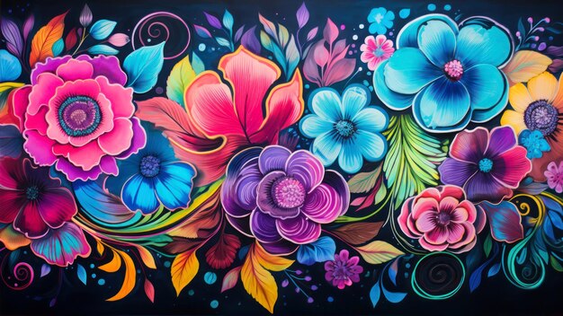 fondo abstractamente colorido con adornos florales flores y hojas de fantasía
