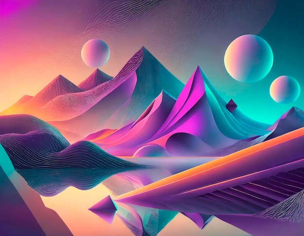 Fondo abstractamente colorido con formas geométricas montañas paisaje futurista