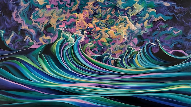 fondo abstractamente colorido con líneas de ondas de agua líquida en movimiento mezcla de pintura