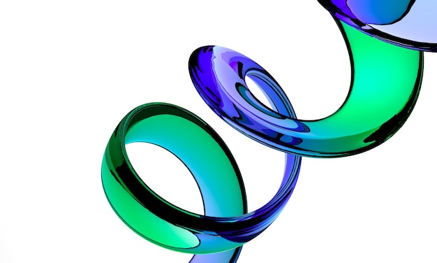 Fondo abstracto en 3D colores verdes y azules curvas cinta de vidrio brillante