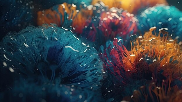 Fondo abstracto en 3D con humo y salpicaduras de colores