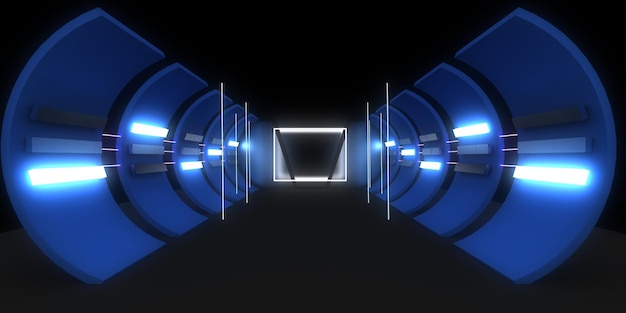 Fondo abstracto 3D con luces de neón construcción de espacio de túnel de neón ilustración 3d3