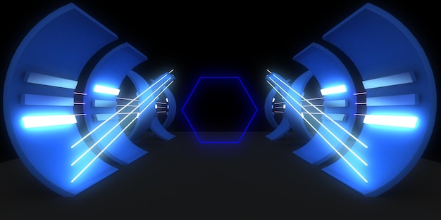 Fondo abstracto 3D con luces de neón construcción de espacio de túnel de neón ilustración 3d3