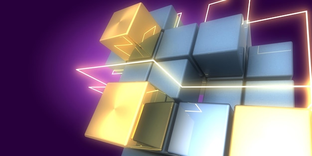 Fondo abstracto 3D con luces de neón construcción del espacio del túnel de neón ilustración 3D