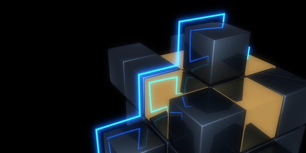 Fondo abstracto 3D con luces de neón construcción del espacio del túnel de neón ilustración 3D
