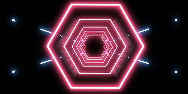 Fondo abstracto 3D con luces de neón construcción del espacio del túnel de neón ilustración 3D