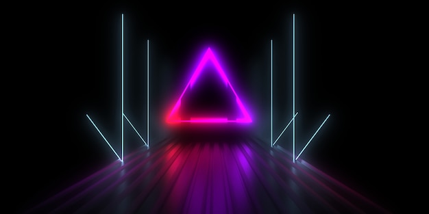 Fondo abstracto 3D con luces de neón. Ilustración 3d