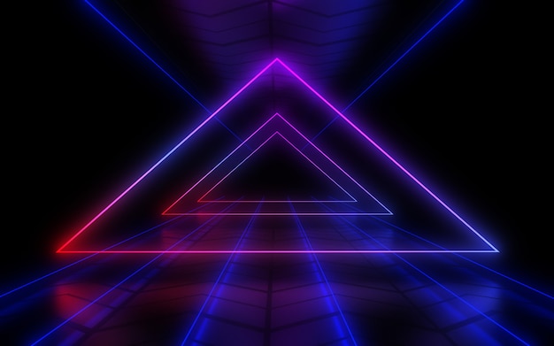 Fondo abstracto 3D con luces de neón. Ilustración 3d