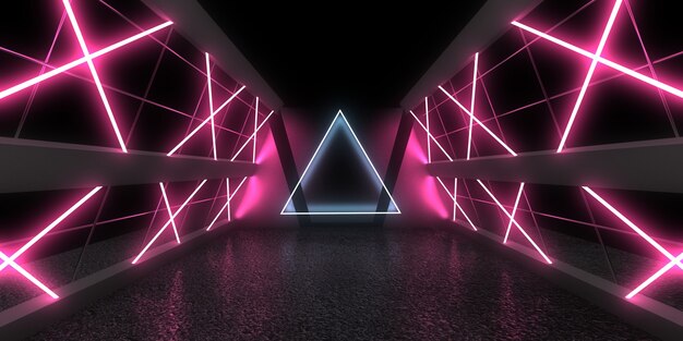 Fondo abstracto 3D con luces de neón. Ilustración 3d