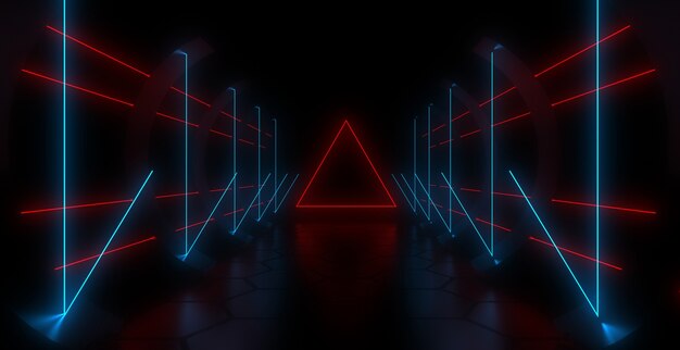 Fondo abstracto 3D con luces de neón. Ilustración 3d