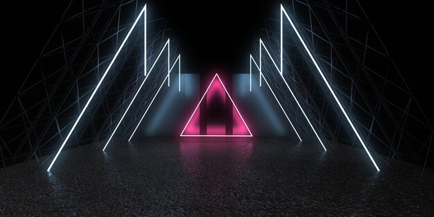 Fondo abstracto 3D con luces de neón. Ilustración 3d
