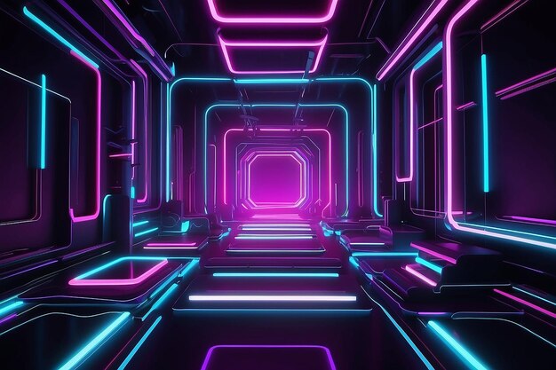 Fondo abstracto en 3D con luces de neón Ilustración en 3D