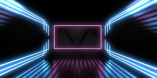 Fondo abstracto 3D con luces de neón. túnel de neón construcción espacial. .3d illustration3