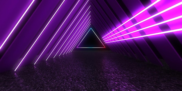 Fondo abstracto 3D con luces de neón. túnel de neón. construcción espacial. .3d ilustración3