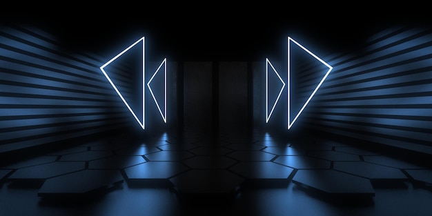 Fondo abstracto 3D con luces de neón. túnel de neón construcción espacial. .3d ilustración