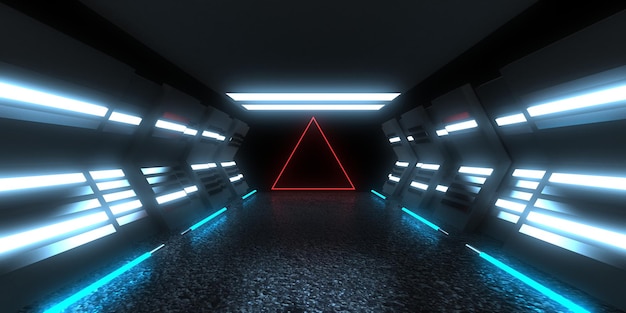 Fondo abstracto 3D con luces de neón. túnel de neón construcción espacial. .3d ilustración