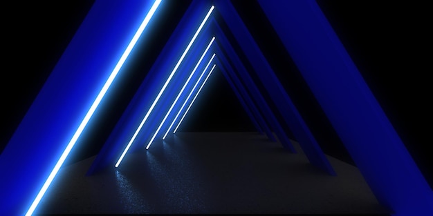 Fondo abstracto 3D con luces de neón túnel de neón construcción espacial ilustración 3d