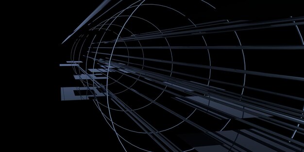 Fondo abstracto 3D con luces de neón túnel de neón construcción espacial ilustración 3d