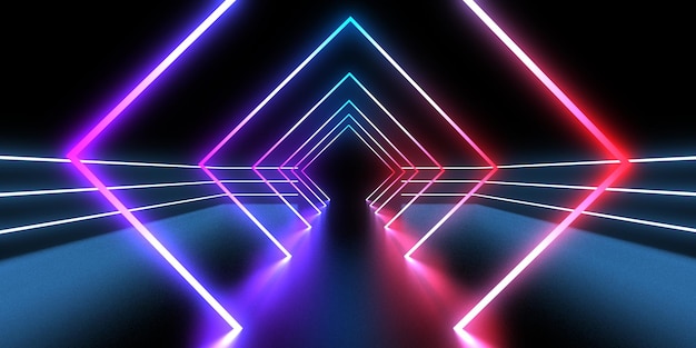 Fondo abstracto 3D con luces de neón túnel de neón construcción espacial ilustración 3d