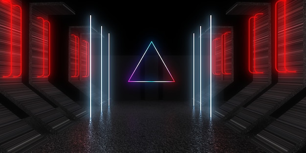 Fondo abstracto 3D con luces de neón. túnel de neón. .espacio de construcción. .3d ilustración 33