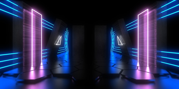 Fondo abstracto 3D con luces de neón. túnel de neón. .espacio de construcción. .3d ilustración 33