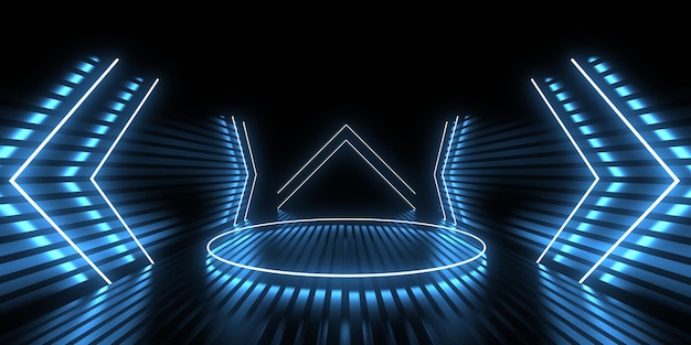 Fondo abstracto 3D con luces de neón. túnel de neón. .espacio de construcción. .3d ilustración
