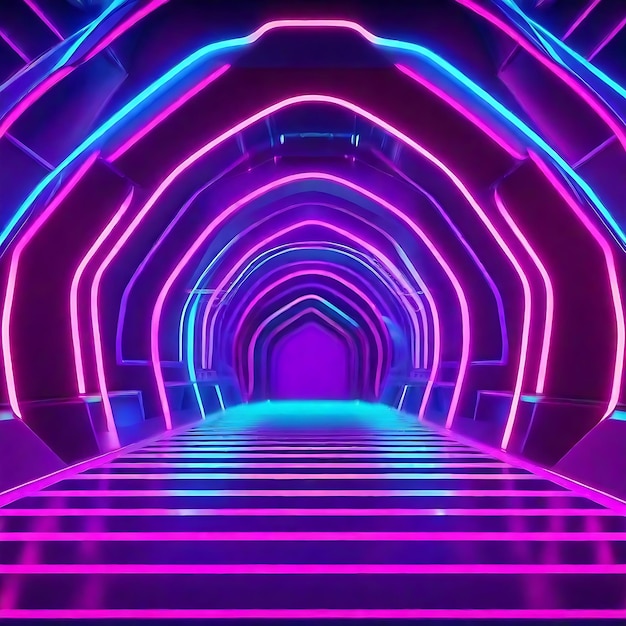 Fondo abstracto 3D con luces de neón túnel de neón ilustración 3d