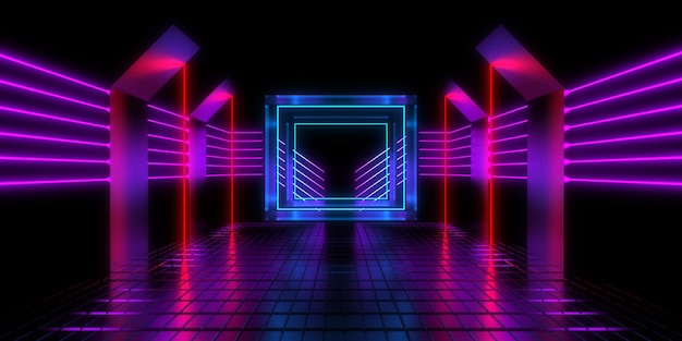 Fondo abstracto 3D con luces de neón.