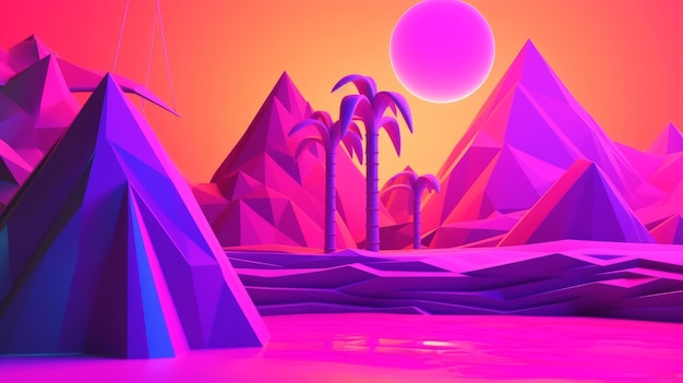 Fondo abstracto 3D de tema de onda sintética tropical de neón