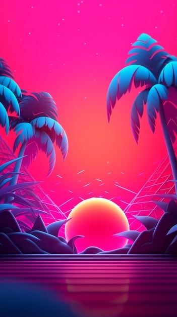 Fondo abstracto 3D de tema de onda sintética tropical de neón