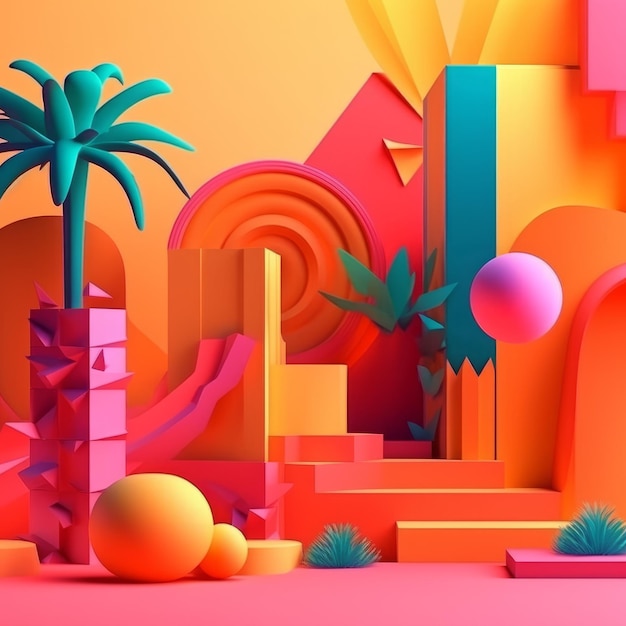 Fondo abstracto 3D temático de verano vibrante