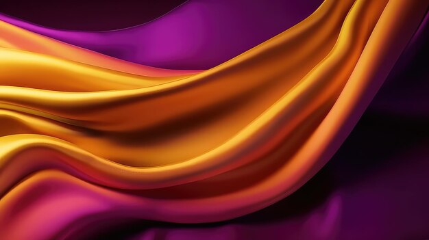 Fondo abstracto con 3D Wave Bright Gold y Purple Gradient Silk Fabric Generative AI