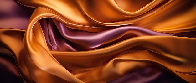 Fondo abstracto con 3D Wave Bright Gold y Purple Gradient Silk Fabric