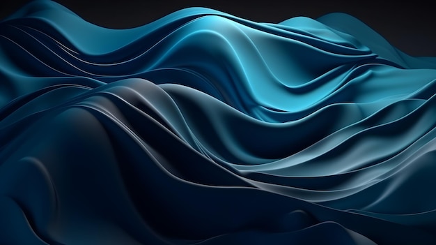 Fondo abstracto con ai generativo de tela de seda degradada azul 3D