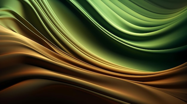 Fondo abstracto con ai generativo de tela de seda degradada verde 3D