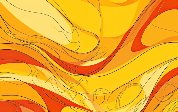 Fondo abstracto amarillo y naranja con curvas, contornos en negrita y colores planos IA generativa