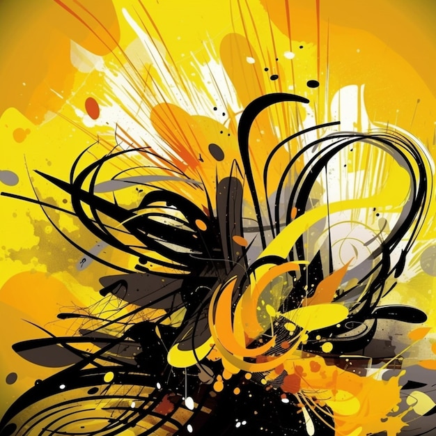 Un fondo abstracto amarillo y negro con un fondo amarillo y pintura negra.