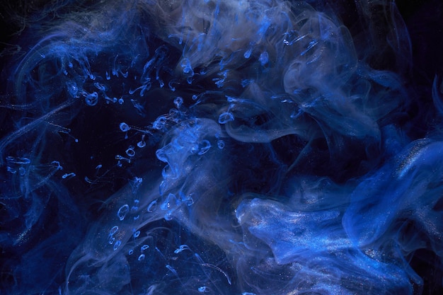 Fondo abstracto de arte fluido líquido Pintura acrílica azul océano de humo galáctico submarino