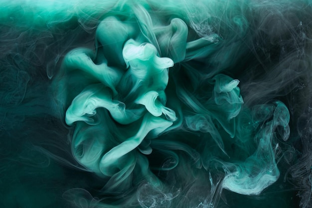 Fondo abstracto de arte fluido líquido Pintura acrílica verde azul bajo el agua océano de humo galáctico