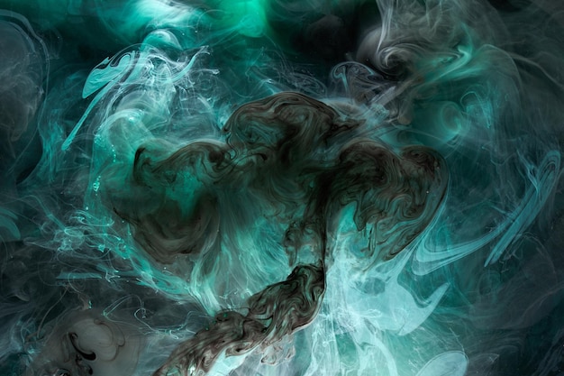 Fondo abstracto de arte fluido líquido Pintura acrílica verde azul bajo el agua océano de humo galáctico